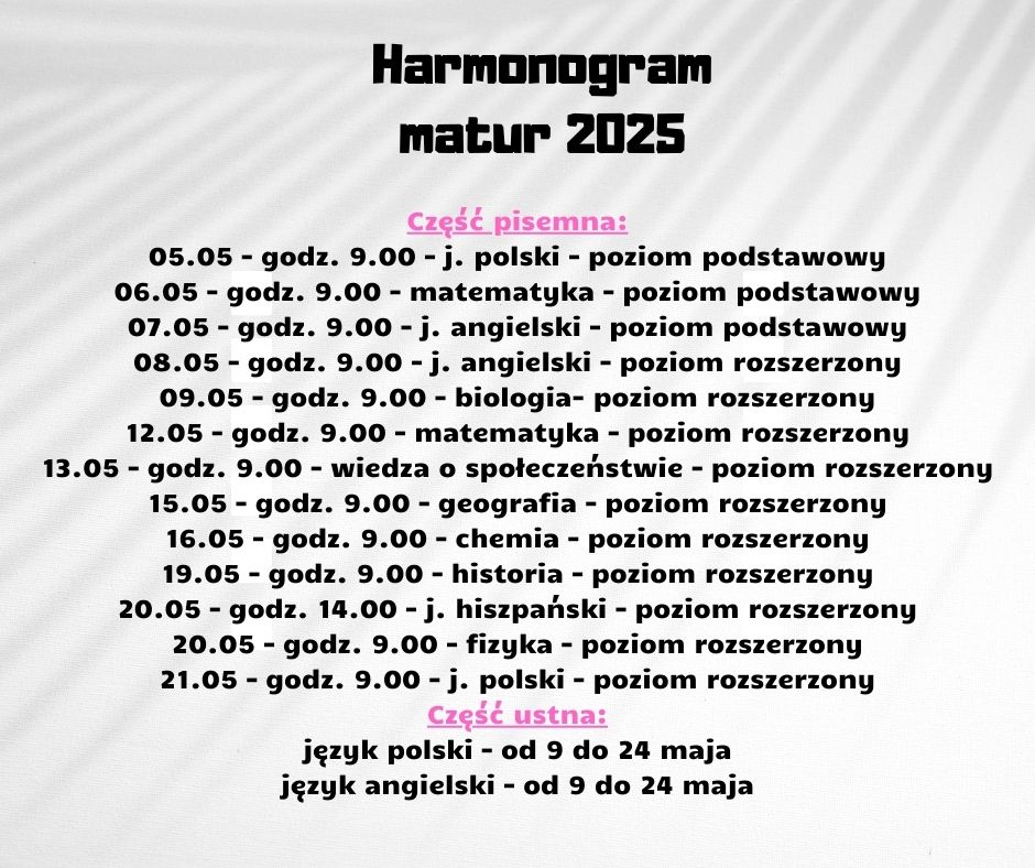 Harmonogram matur 2025